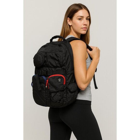 Lululemon Athletic Backpack Black Multicolor Pockets Nylon Gym Travel Bag - Picture 1 of 14